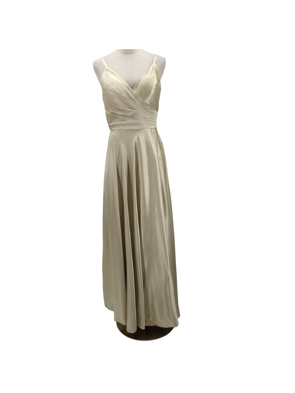 FORMAL PARTY SZ 6 S champagne cream satin faux wrap lace up maxi dress NEW 0B10